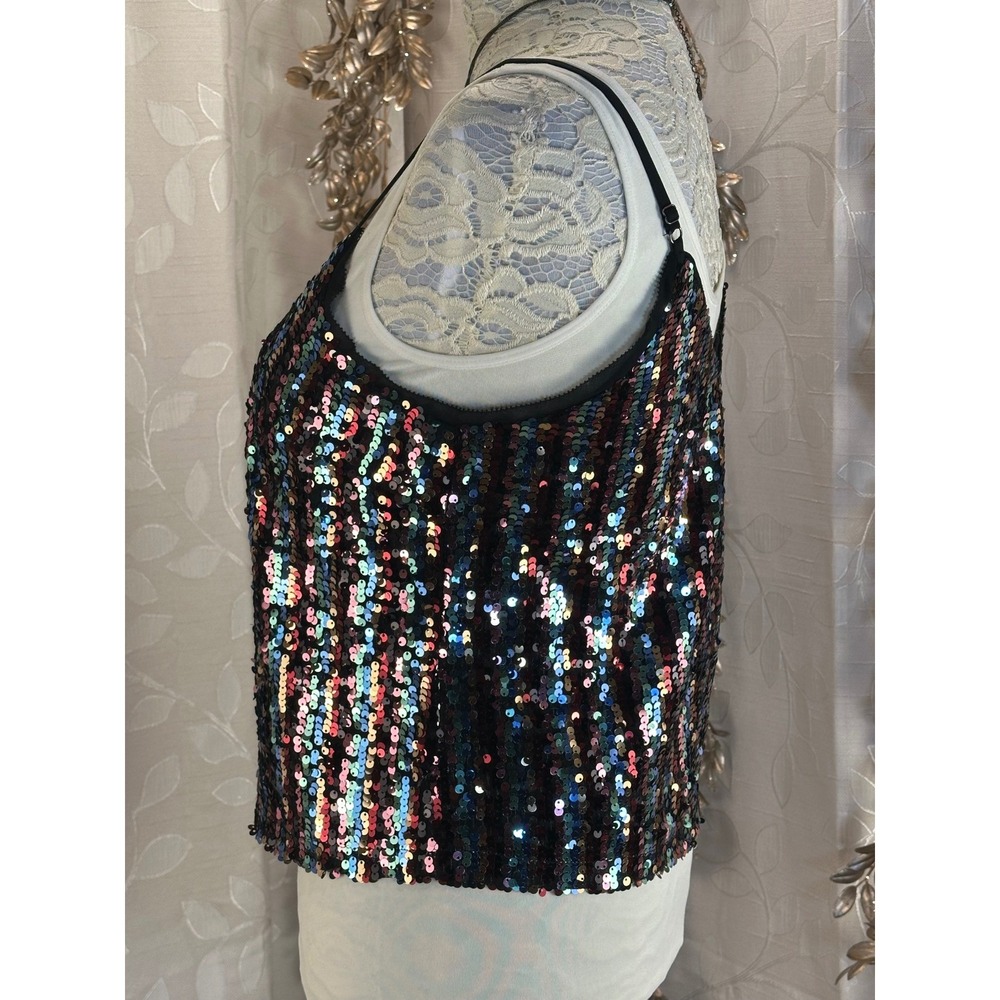 Skies Are Blue Rainbow Sequin Cami Tank Top Size Small NWT Holiday Party‎ Glam - Picture 6 of 13